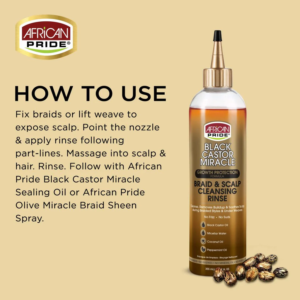 African Pride Black Castor Miracle Braid & Scalp Cleansing Rinse 12oz - Image 3