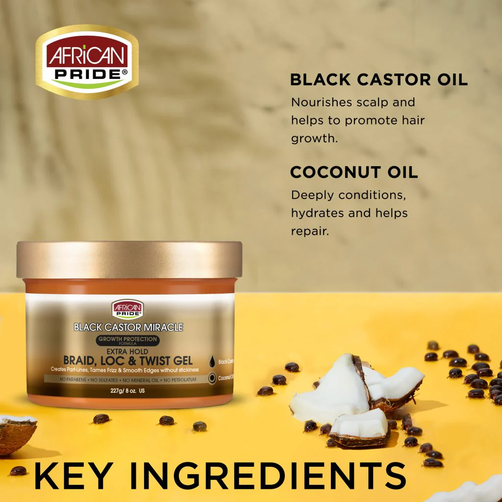 African Pride Black Castor Miracle Extra Hold Braid, Loc, & Twist Gel 8oz - Image 5