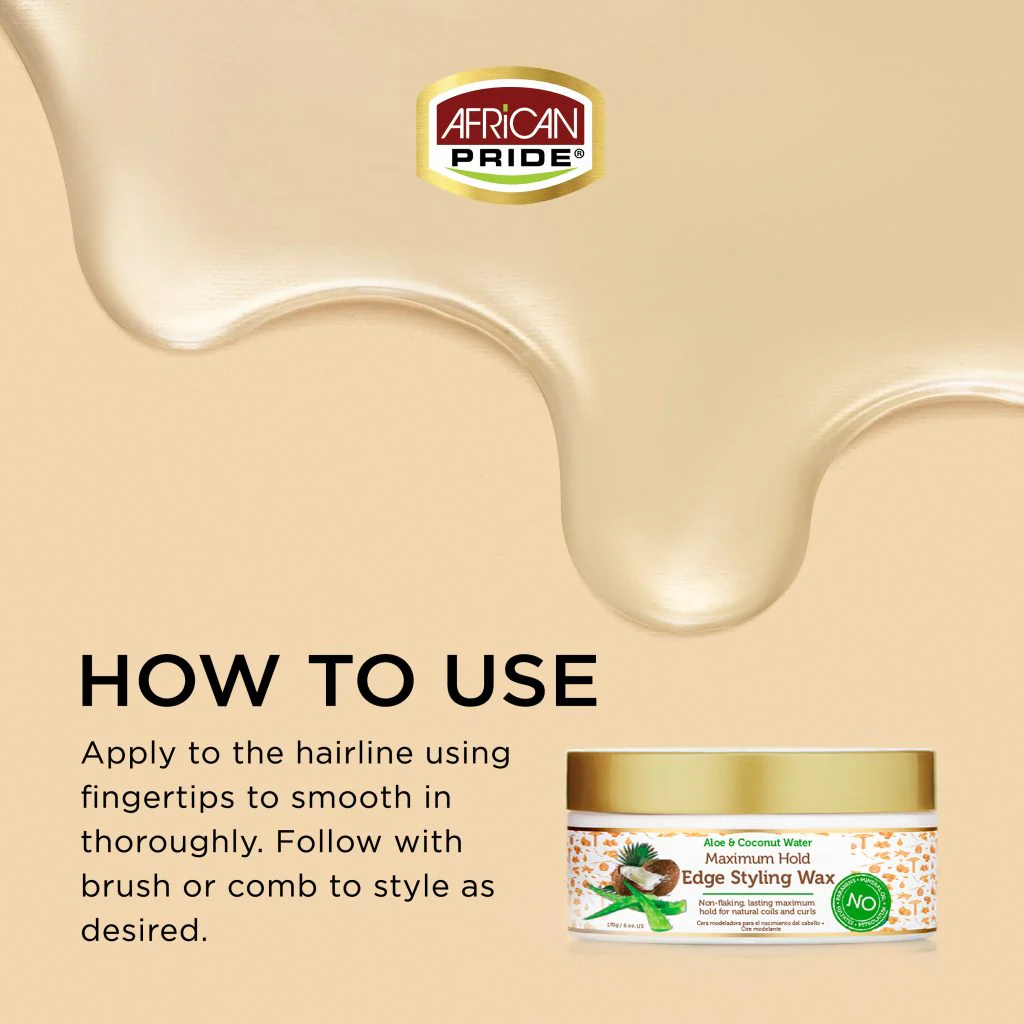 African Pride Moisture Miracle Aloe & Coconut Water Maximum Hold Edge Styling Wax 6oz - Image 4