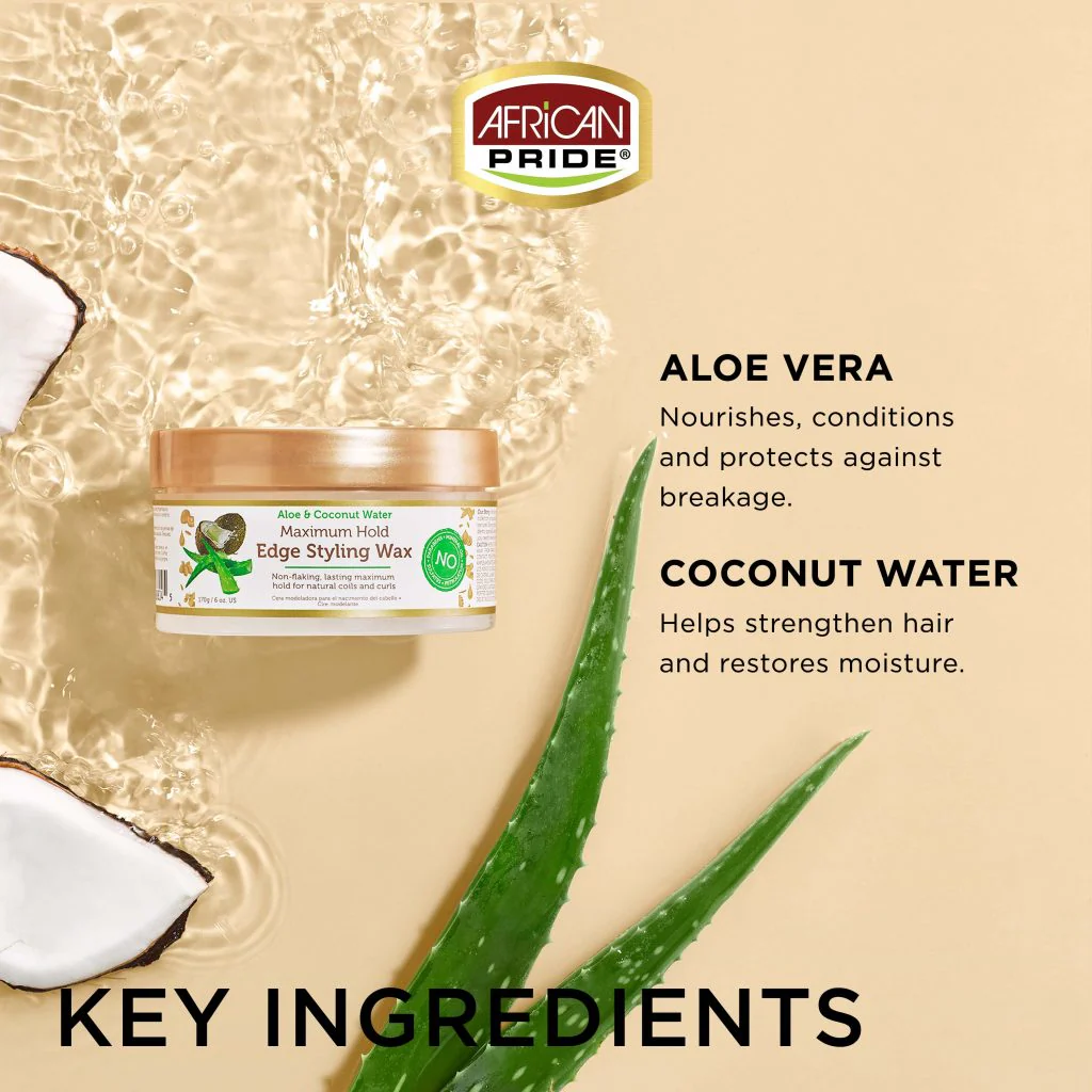 African Pride Moisture Miracle Aloe & Coconut Water Maximum Hold Edge Styling Wax 6oz - Image 5