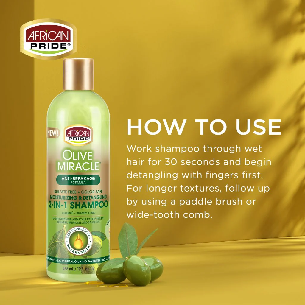 African Pride Olive Miracle Moisturizing & Detangling 2-in-1 Shampoo 12oz - Image 3