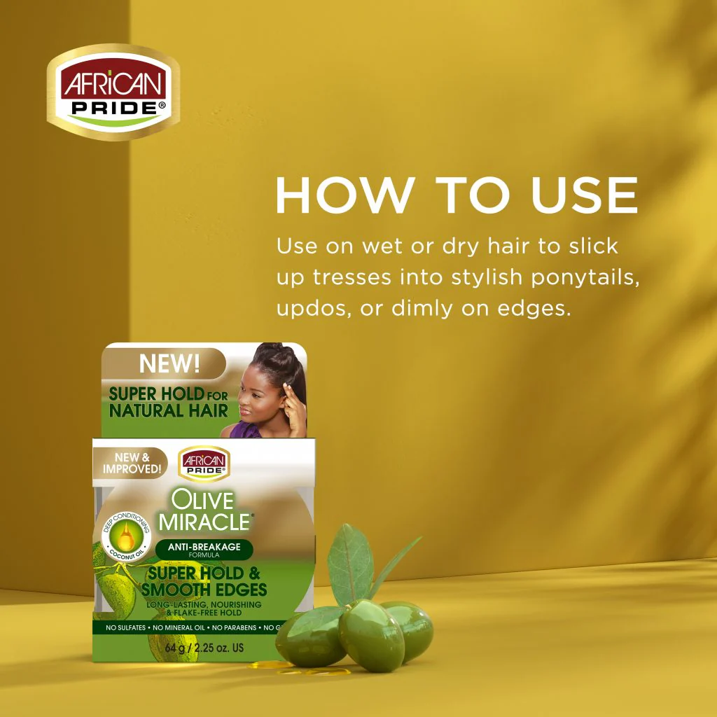African Pride Olive Miracle Super Hold & Smooth Edges 2.25oz - Image 4