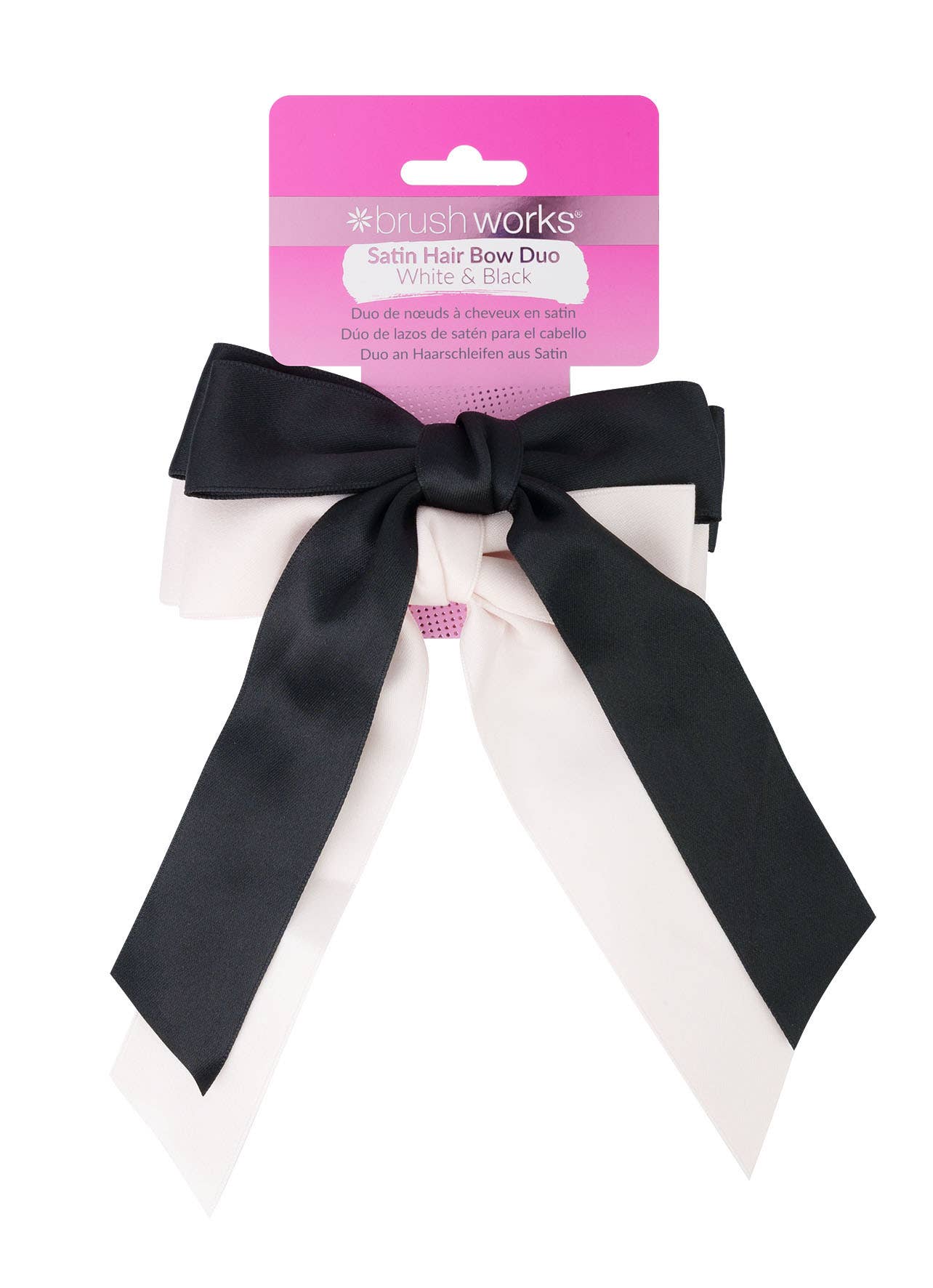 Brushworks Satin Hair Bow Duo – Black & White