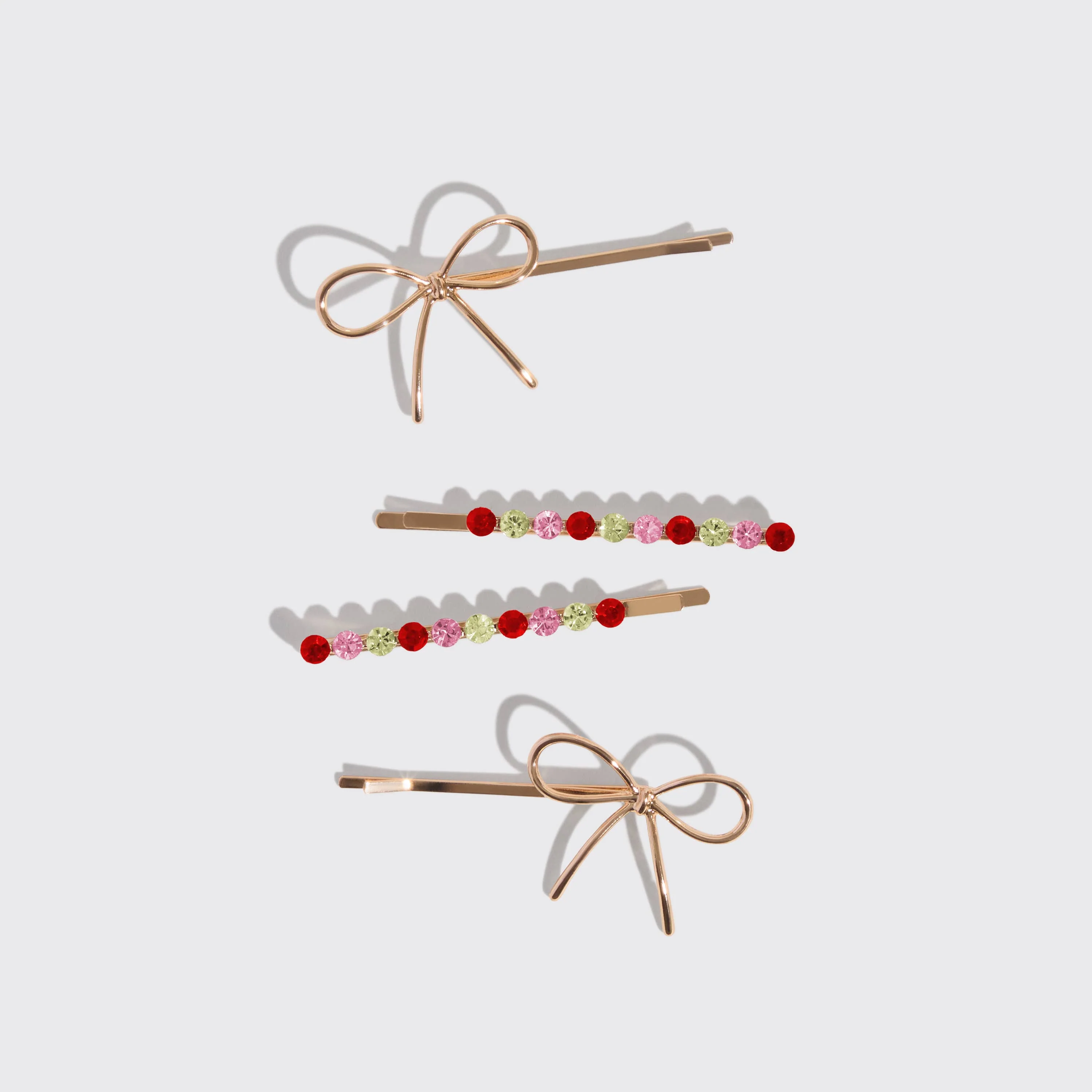 Kitsch Holiday Gemstone and Bow Bobby Pins 4pc Set - Image 3