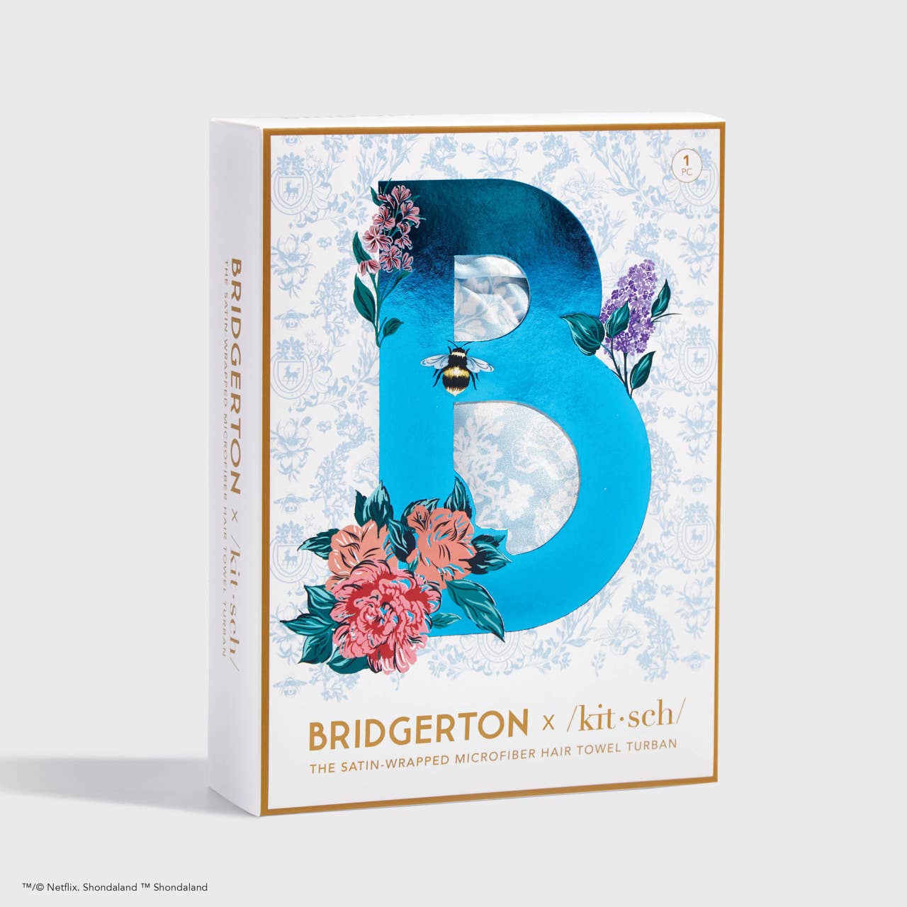Kitsch x Bridgerton Satin Wrapped Hair Towel - Toile De Blue - Image 10
