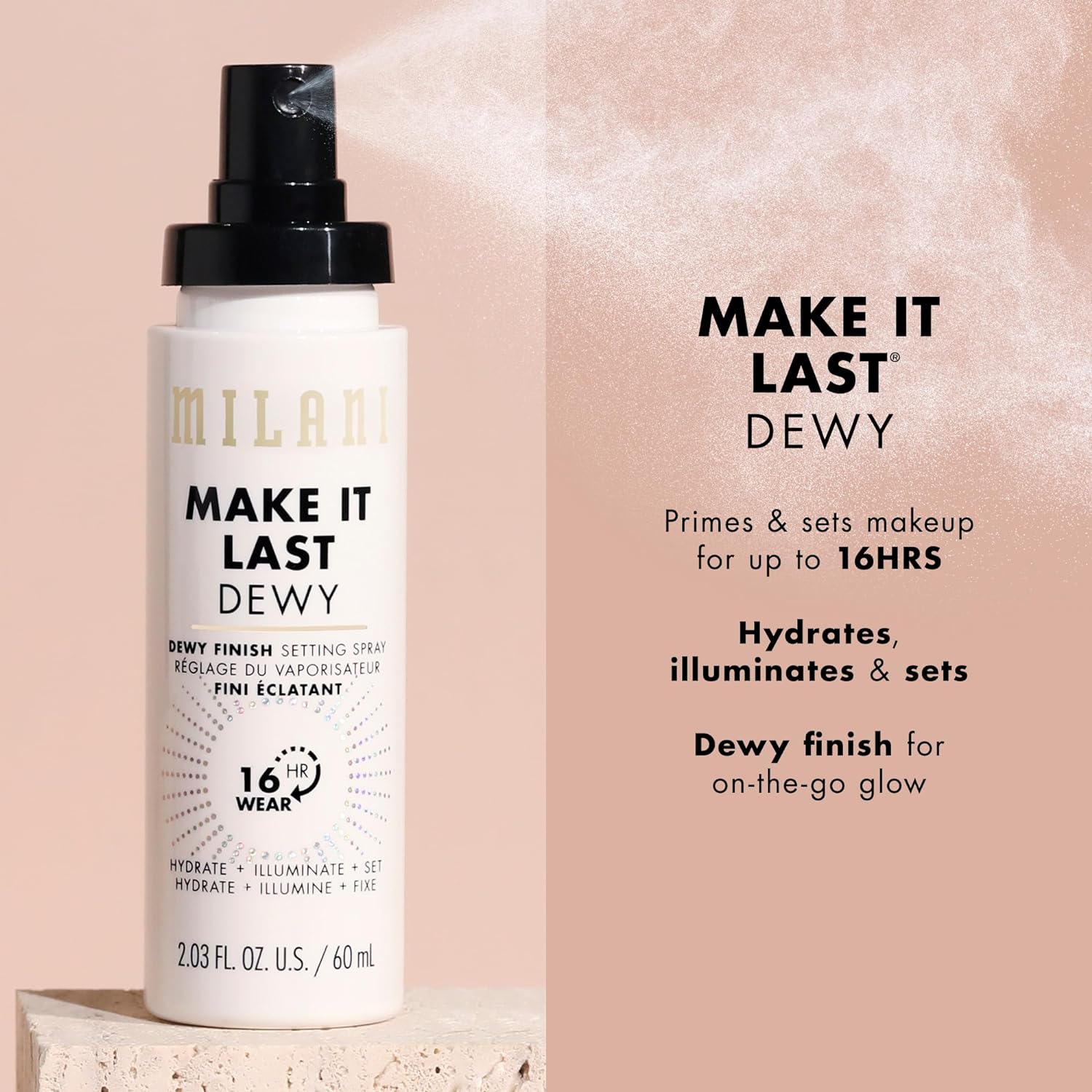 Milani Make It Last Dewy Setting Spray Hydrate + Illuminate + Set 60ml - Image 2