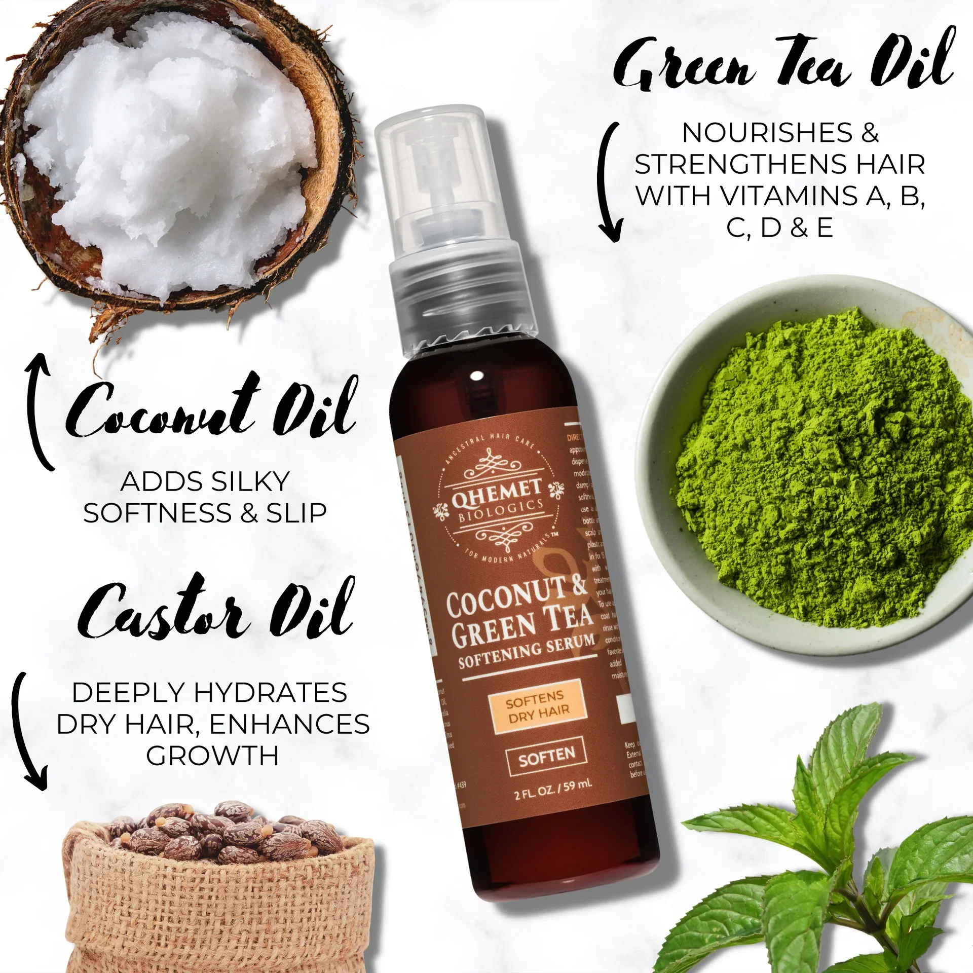 Qhemet Biologics Coconut & Green Tea Softening Serum 2oz - Image 3