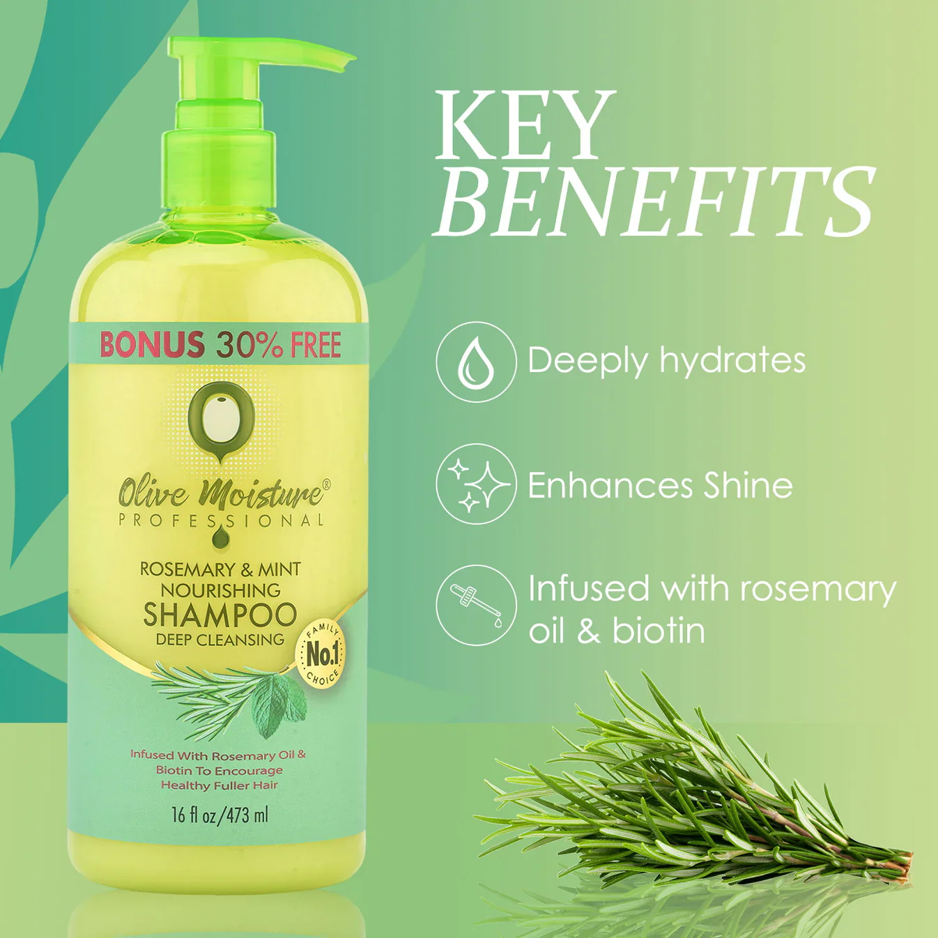 Olive Moisture Rosemary & Mint Nourishing Shampoo Deep Cleansing 473ml - Image 2