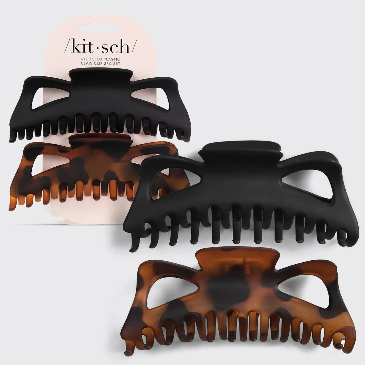 Kitsch Recycled Plastic Jumbo Classic Claw Clips 2pc - Black & Tort - Image 3