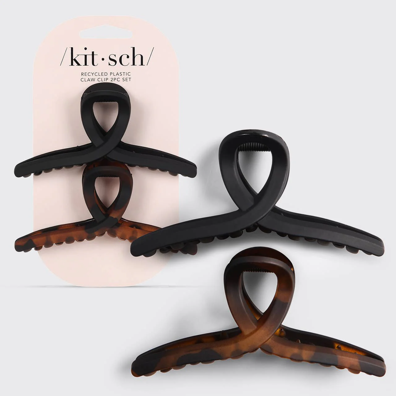 Kitsch Recycled Plastic Large Loop Claw Clips 2pc - Black & Tort - Image 3