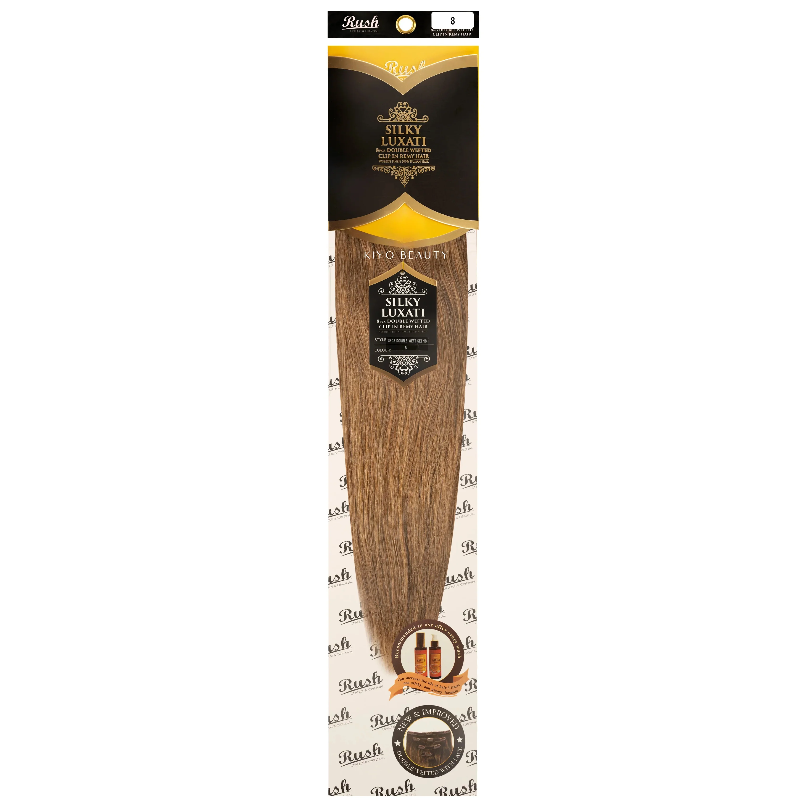 Rush Silky Luxati Human Hair Extension 8pc Full Head Double Weft Clip in 18" - Image 19