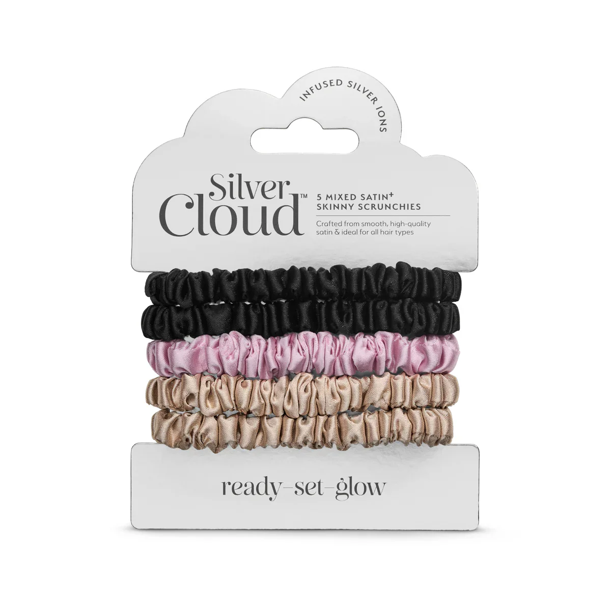 Silver Cloud Satin Skinny Scrunchie Combo Pack 5-Pack