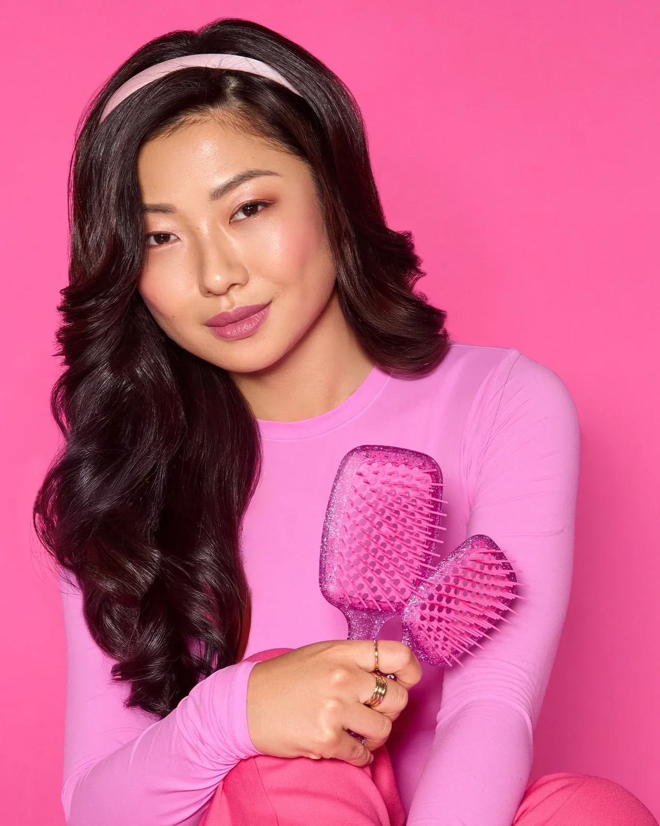 UNbrush Detangling Hair Brush Mini Glitter - Rose Quartz - Image 3