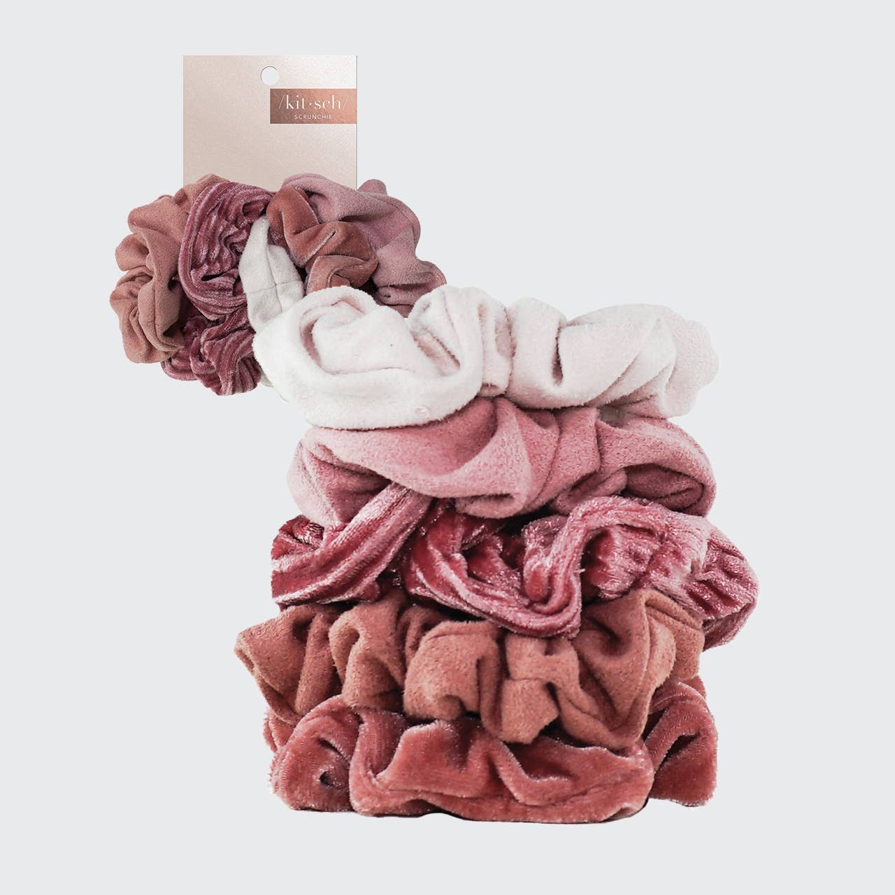 Kitsch Velvet Scrunchies - Blush and Mauve 5pc - Image 3
