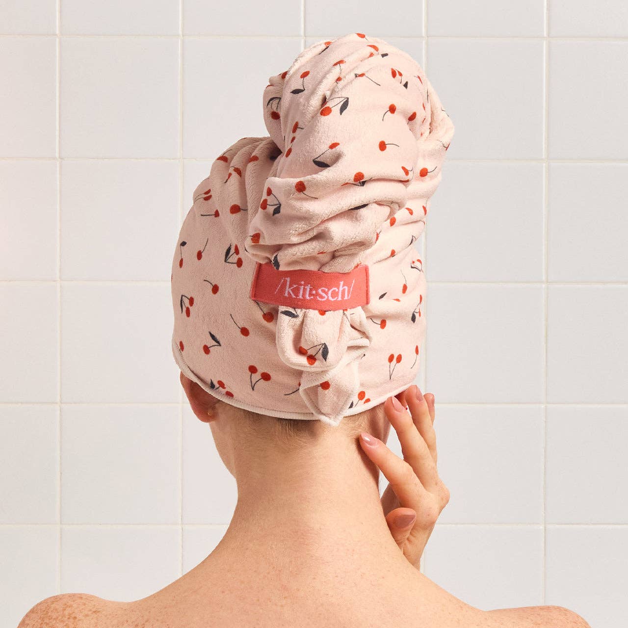 Kitsch XL Hair Towel Wrap - Cherry Print - Image 3